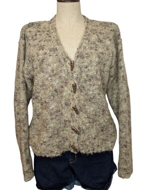 Vintage White Oaks Mohair Blend Cardigan Speckled Neutral Cozy S/P